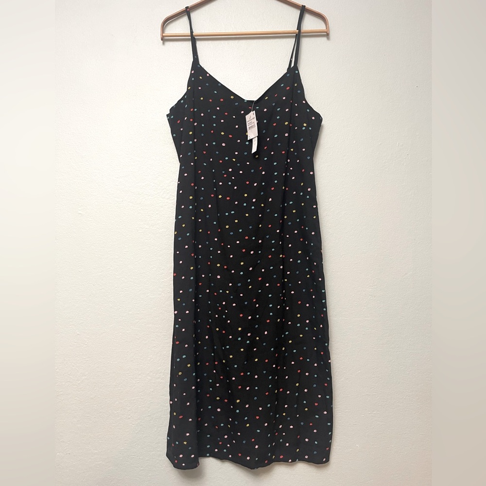 NWT Abound Slip Dress sz M Black with Multi-colored dots - Picture 2 of 6